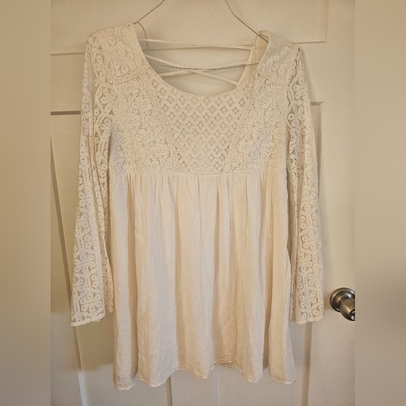 Rewind Lace Sleeve Lined Skirt  Ivory Color Slight Flare Baby Doll Medium - Picture 1 of 11